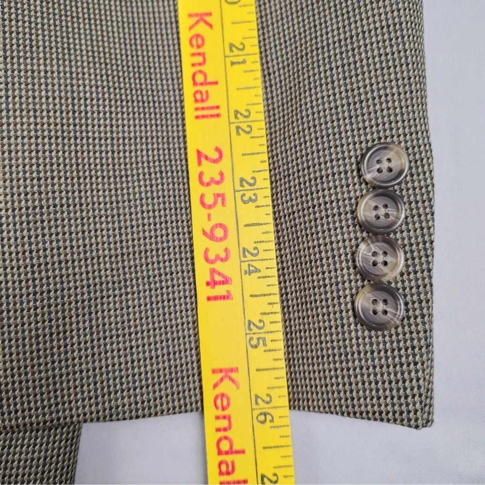 Chaps Sport Coat Mens 44L Brown Tan Check 100% Wool Two Button Blazer Jacket